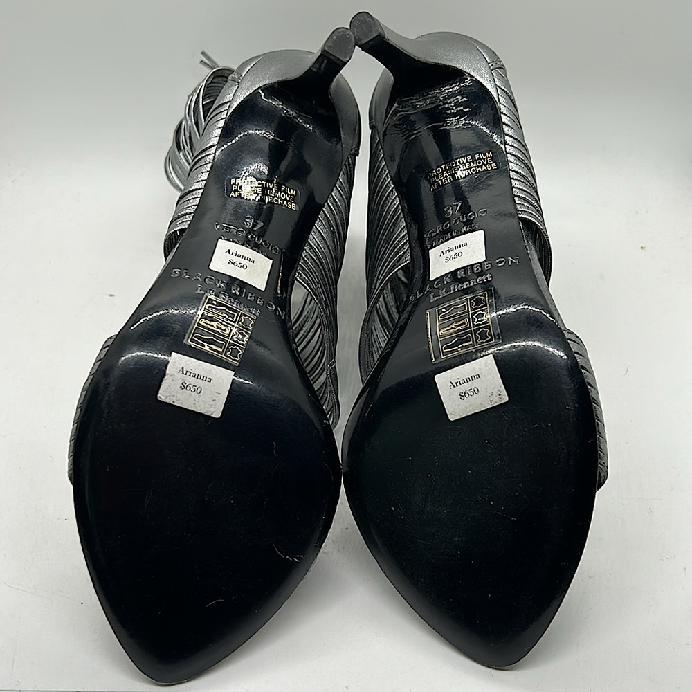 LK Bennet Black Ribbon NWT “Arianna” Silver Stiletto Heel Shoes *Sz 37/US 6*🔥🔥 - Picture 7 of 10